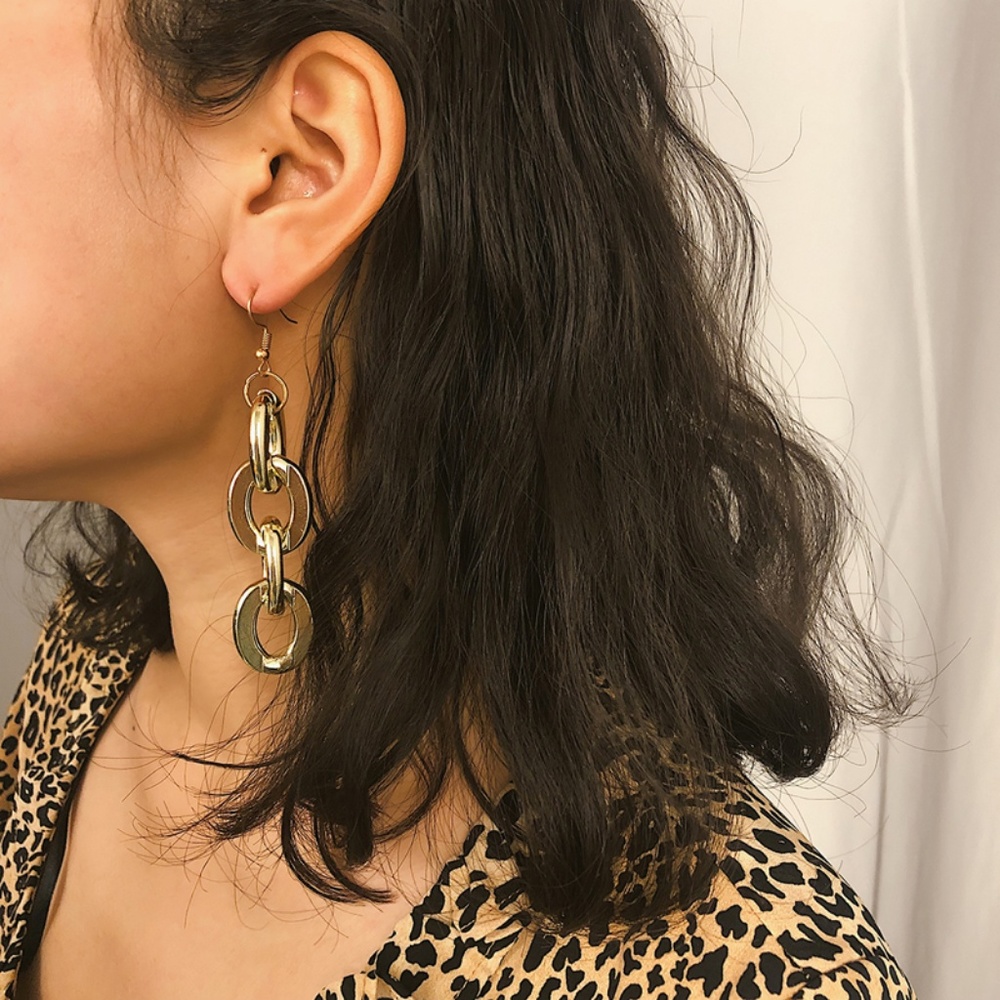 Unique Design//Multi Lock Style Drop Earrings Gold - Picture 2 of 8